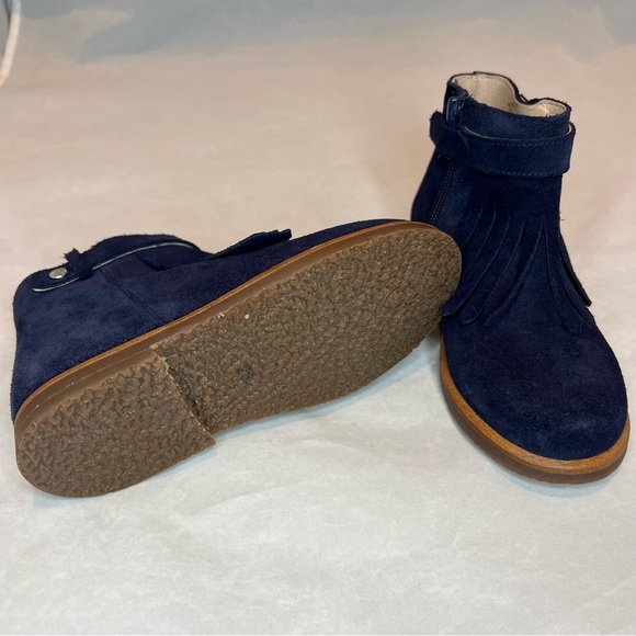 Jacadi Paris Lola Fringe Suede Leather Navy Blue Boots Girls Shoes Booties NWOB - Picture 3 of 9